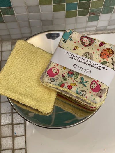 Lot de 5 lingettes à démaquiller réutilisables en fibre de Bambou - Les Douceurs d'Anita